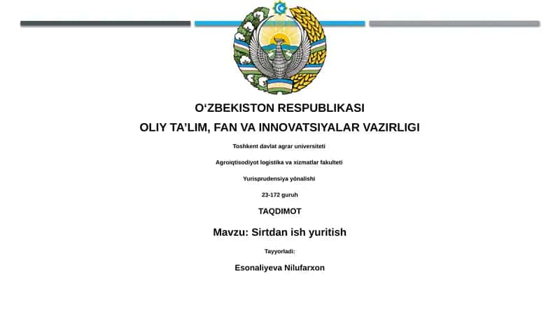 Sirtdan ish yuritish 1