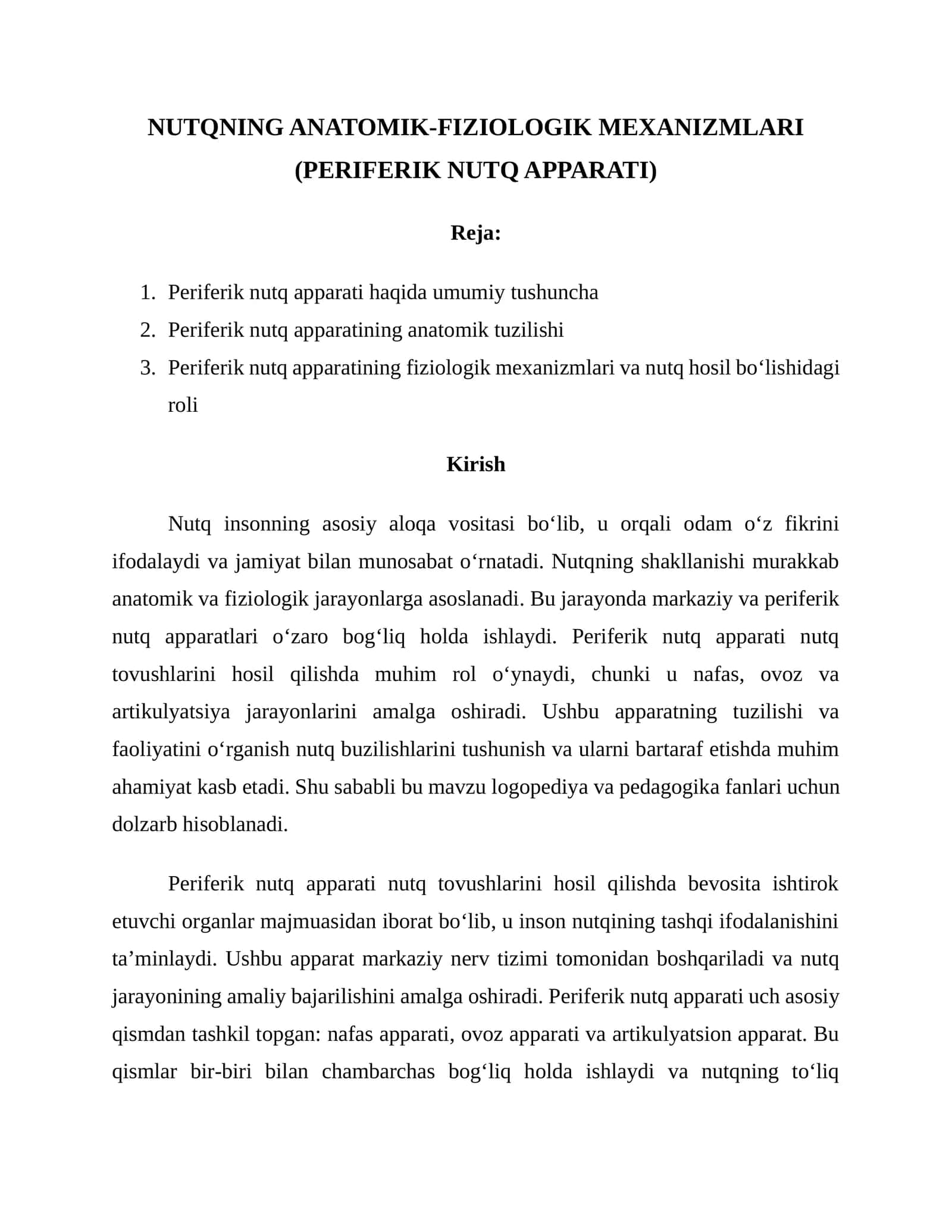 NUTQNING ANATOMIK-FIZIOLOGIK MEXANIZMLARI (PERIFERIK NUTQ APPARATI) 1