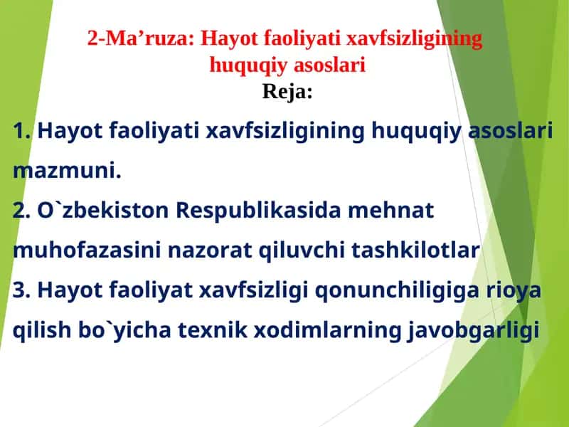 Hayot faoliyati xavfsizligining huquqiy asoslari 1