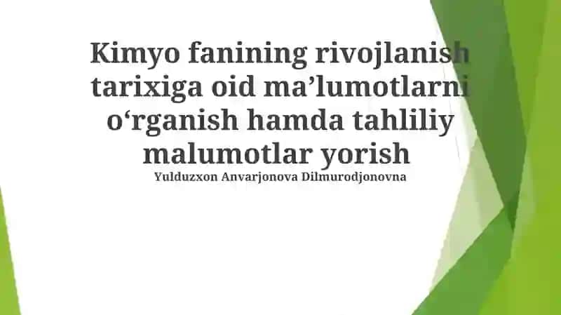 Kimyoning Rivojlanishi Tarixi