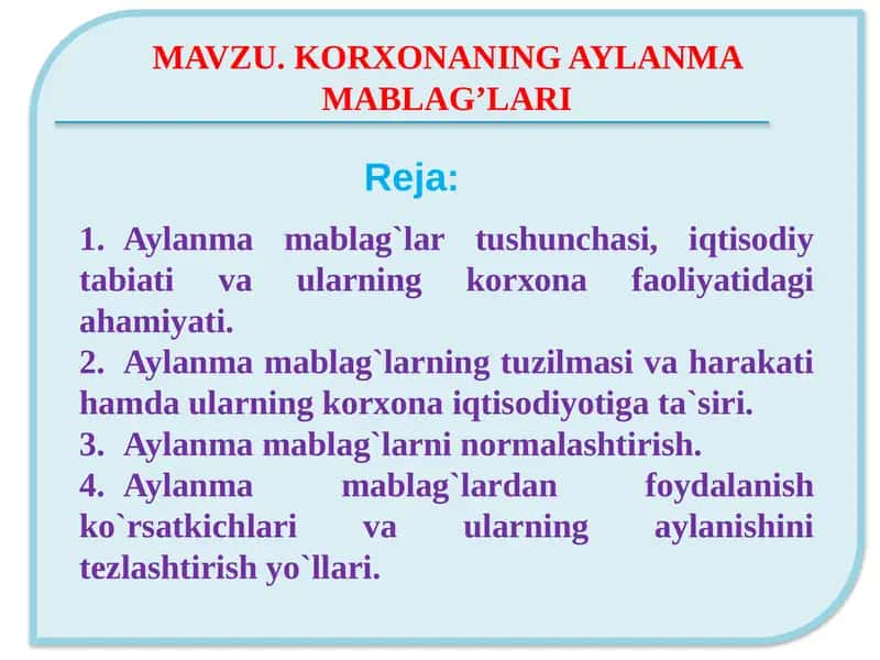 KORXONANING AYLANMA MABLAG’LARI 1