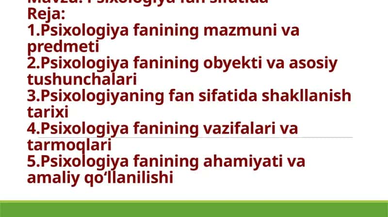 Psixologiya fanining mazmuni va predmeti 1