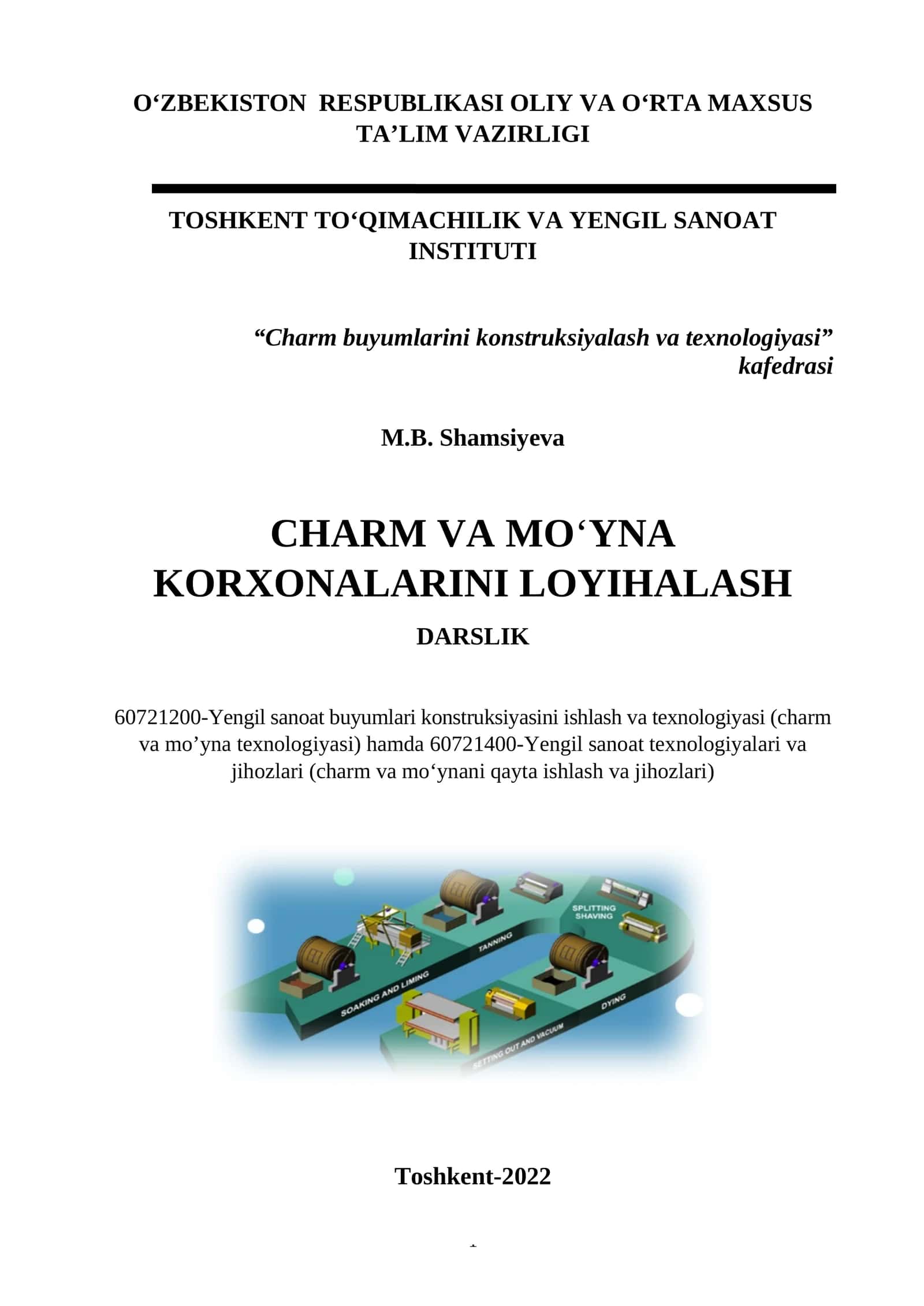 CHARM VA MO‘YNA KORXONALARINI LOYIHALASH DARSLIK 1