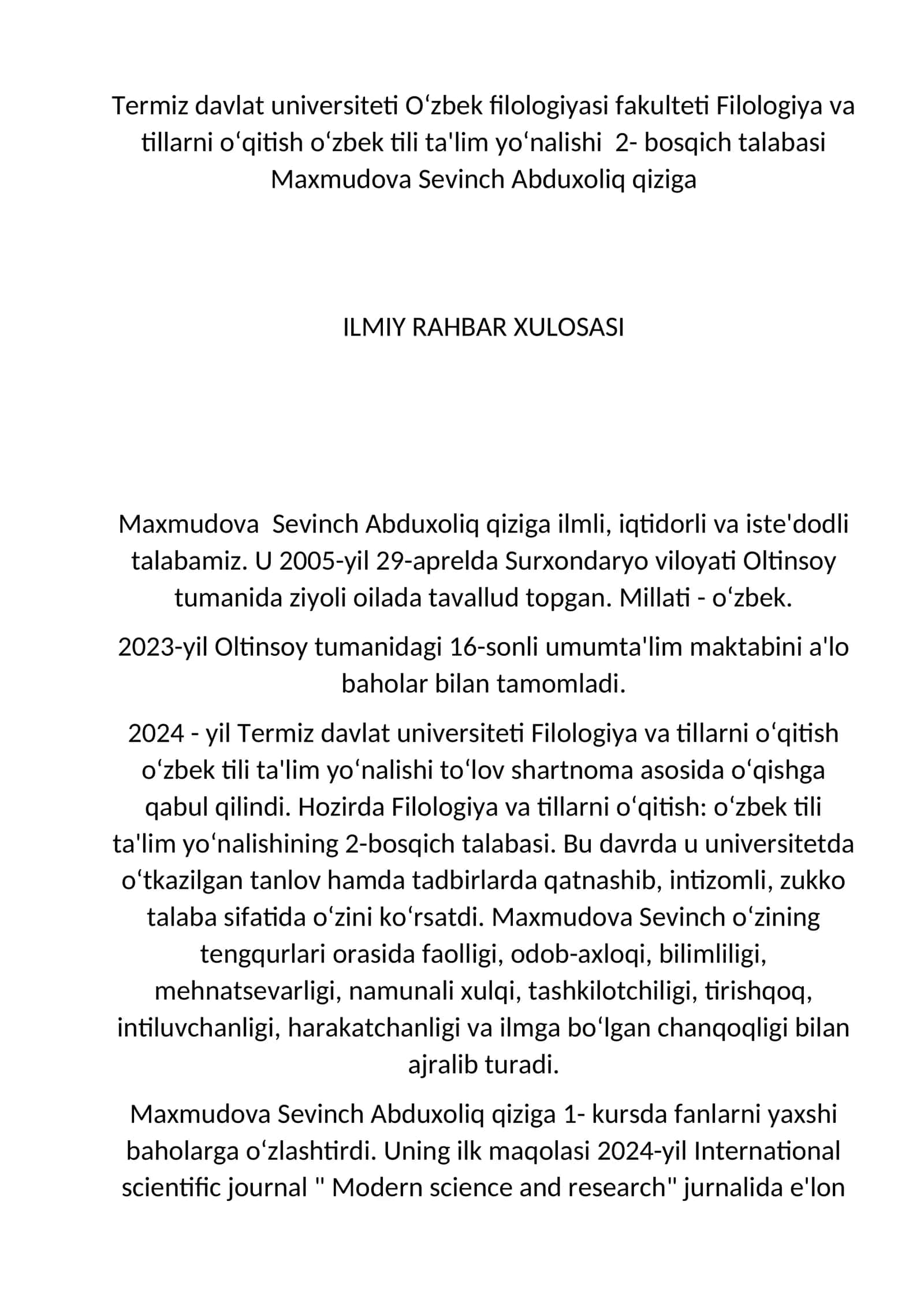 Maxmudova Sevinch Abduxoliq qizi 1