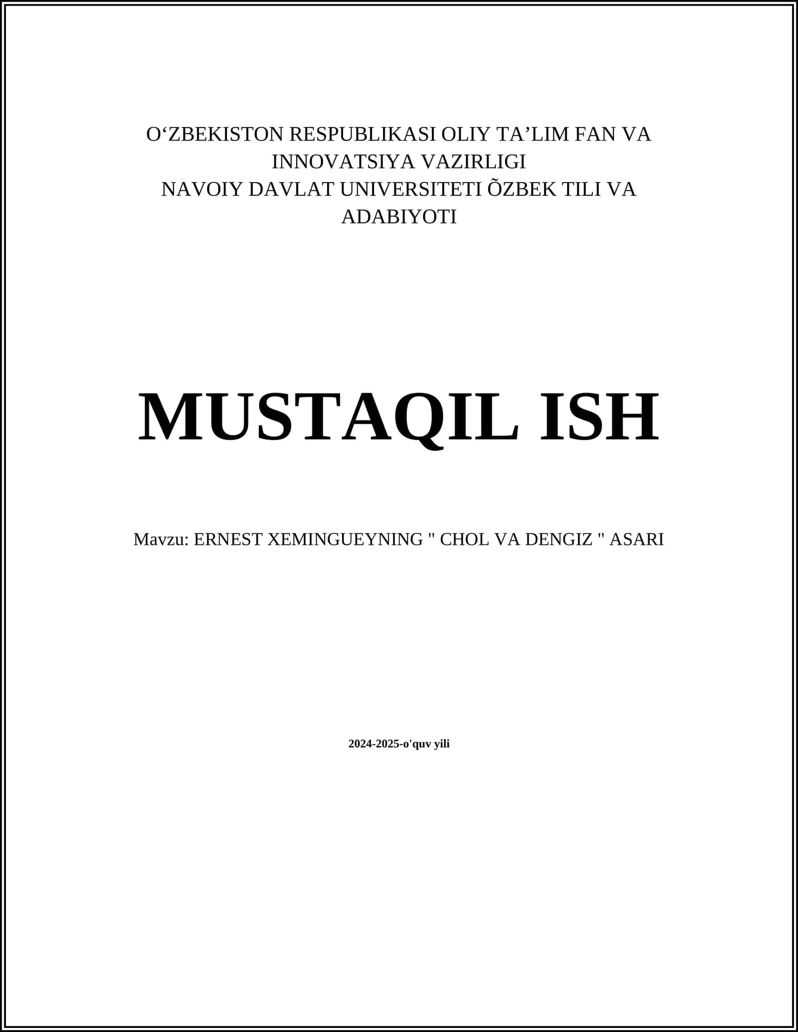 ERNEST XEMINGUEYNING " CHOL VA DENGIZ " ASARI 1