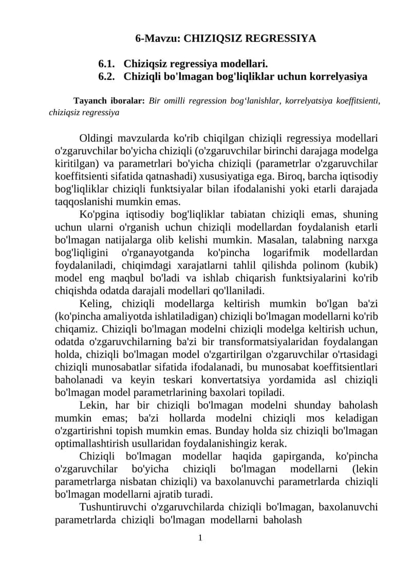 Chiziqsiz regressiya 1