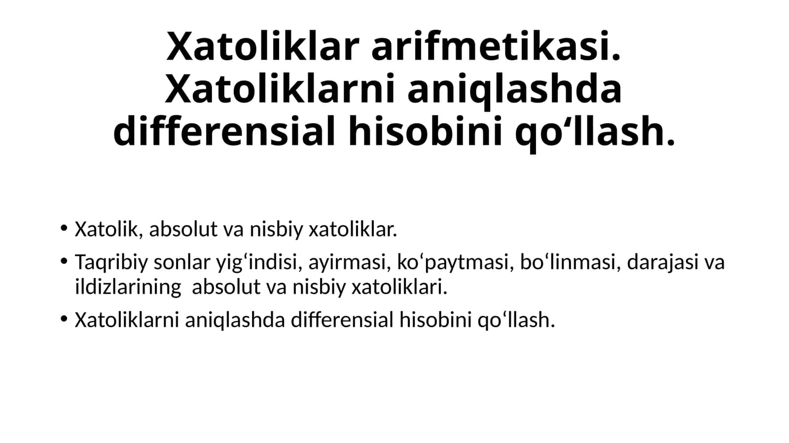 Xatoliklar arifmetikasi 1