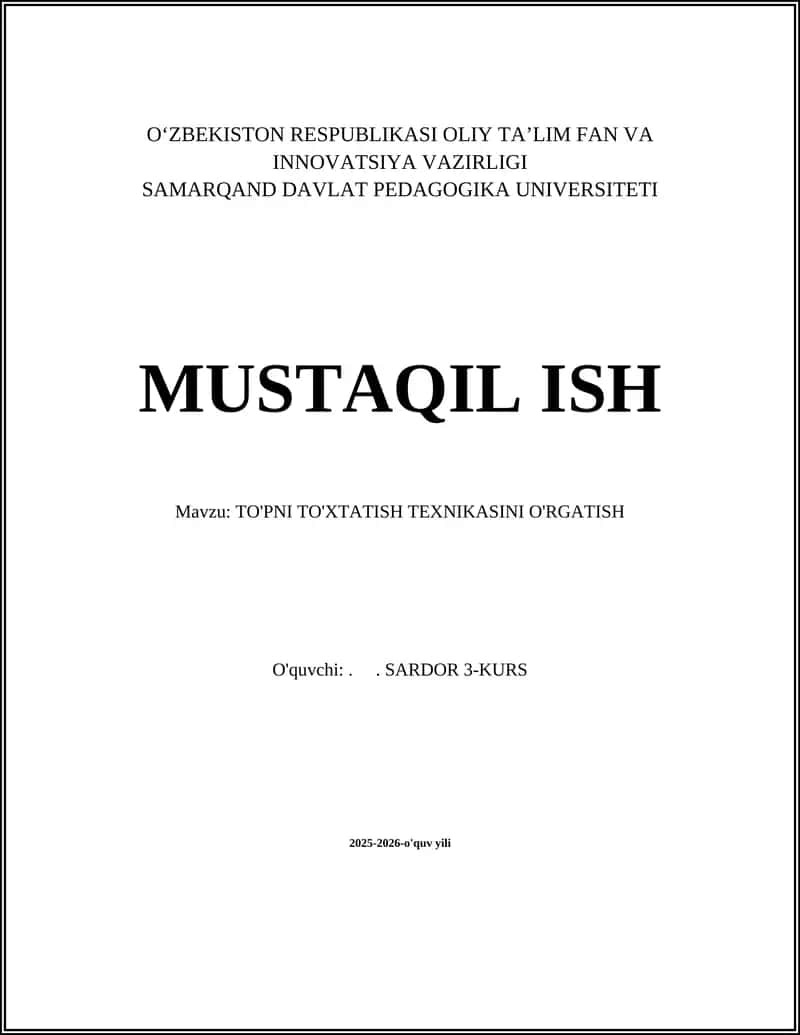 TO'PNI TO'XTATISH TEXNIKASINI O'RGATISH 1