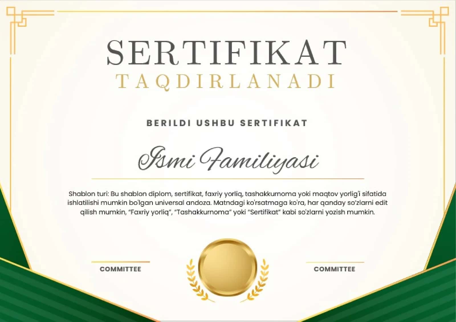 Shablon turi SERTIFIKAT 1