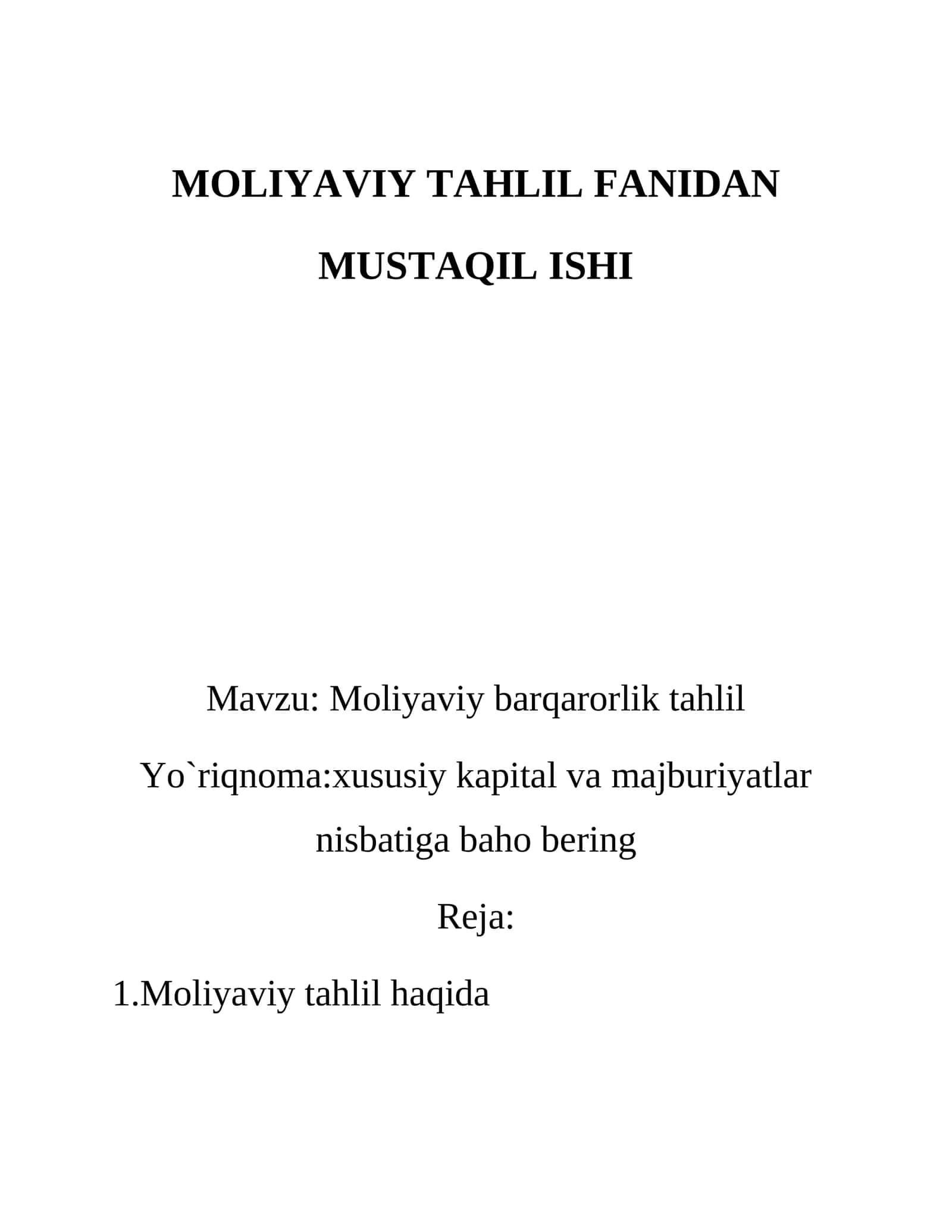 Moliyaviy barqarorlik tahlil 1