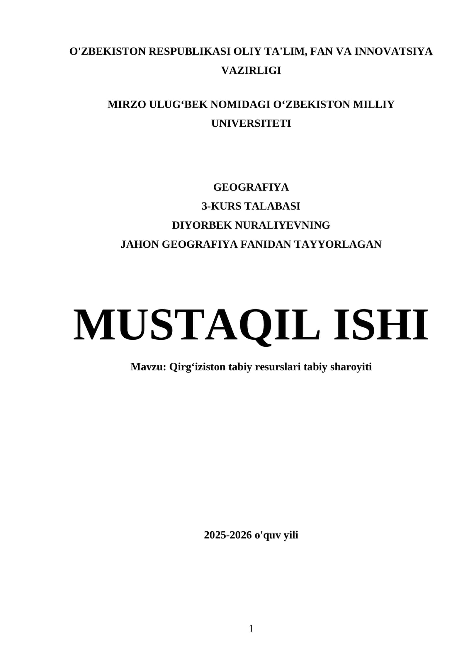 Qirgʻiziston tabiy resurslari tabiy sharoyiti 1