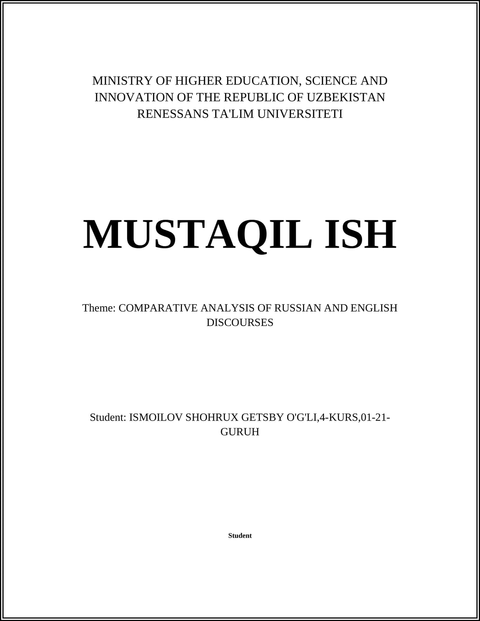 COMPARATIVE ANALYSIS OF RUSSIAN AND ENGLISH DISCOURSES 1