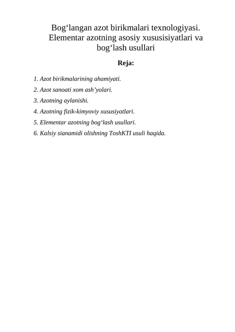 Azot birikmalari texnologiyasi 1