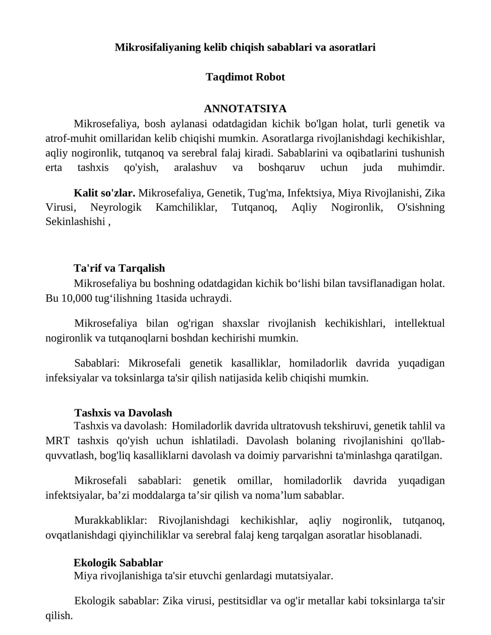 Mikrosifaliyaning kelib chiqish sabablari va asoratlari 1