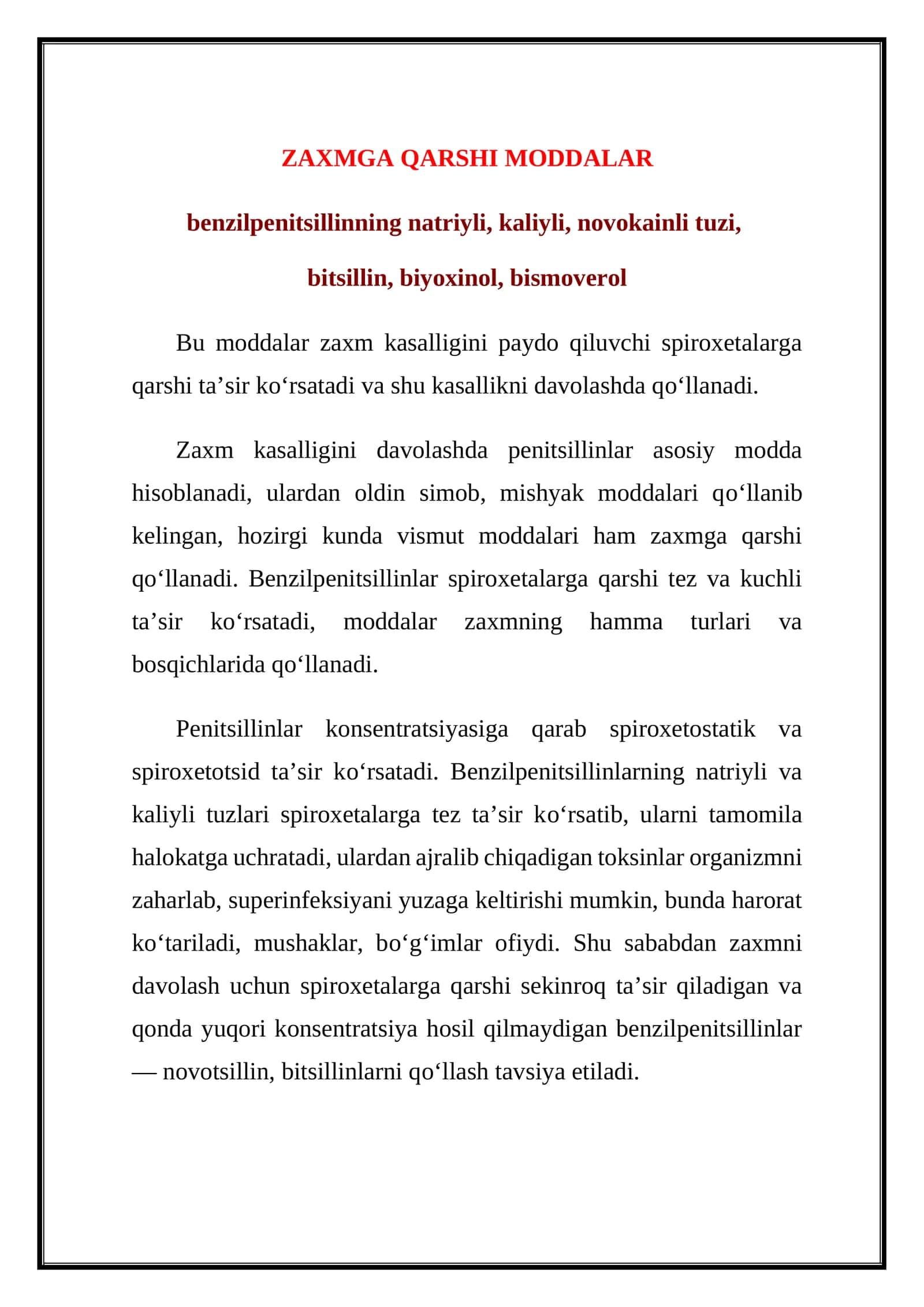 ZAXMGA QARSHI MODDALAR 1