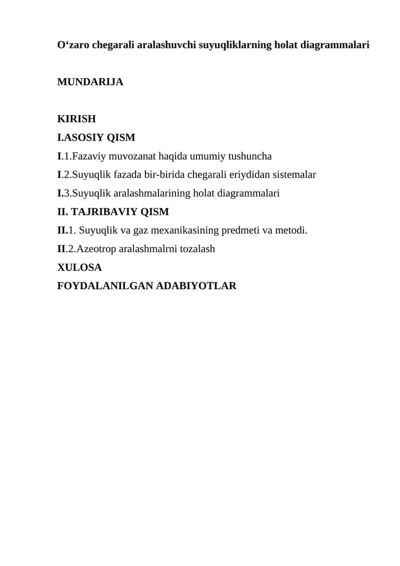 O‘zaro chegarali aralashuvchi suyuqliklarning holat diagrammalari 1