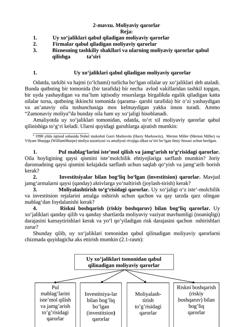 Moliyaviy qarorlar 1