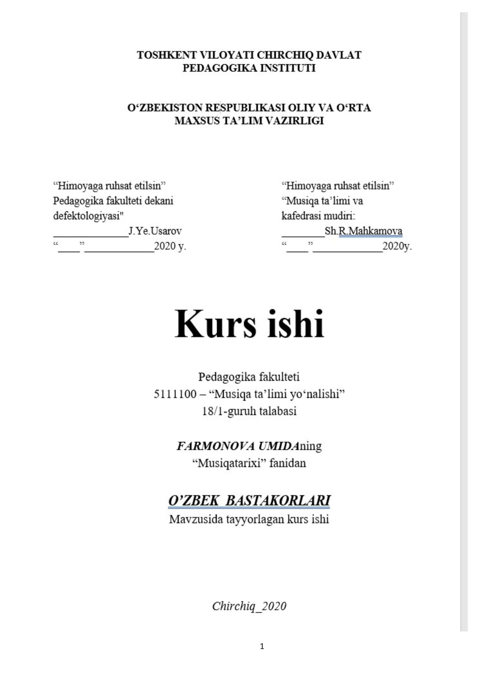 O’ZBEK BASTAKORLARI 1