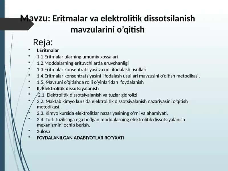 Eritmalar va elektrolitik dissotsilanish 1