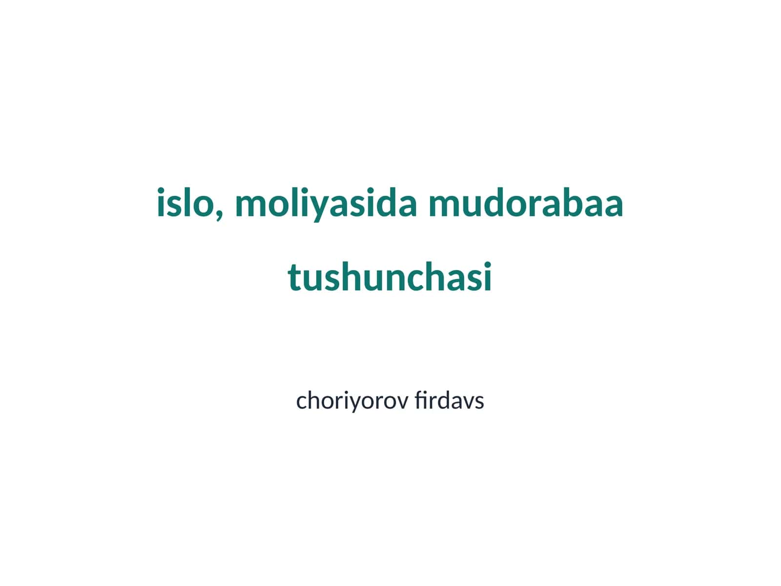 Islomiy moliya: Kirish va tushunchalar 1