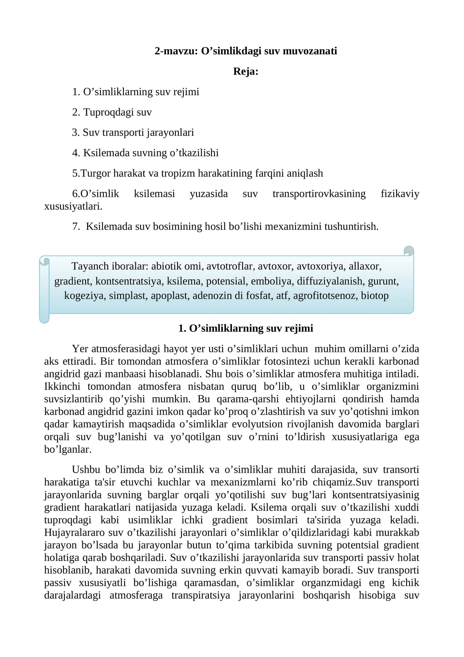 O’simlikdagi suv muvozanati 1