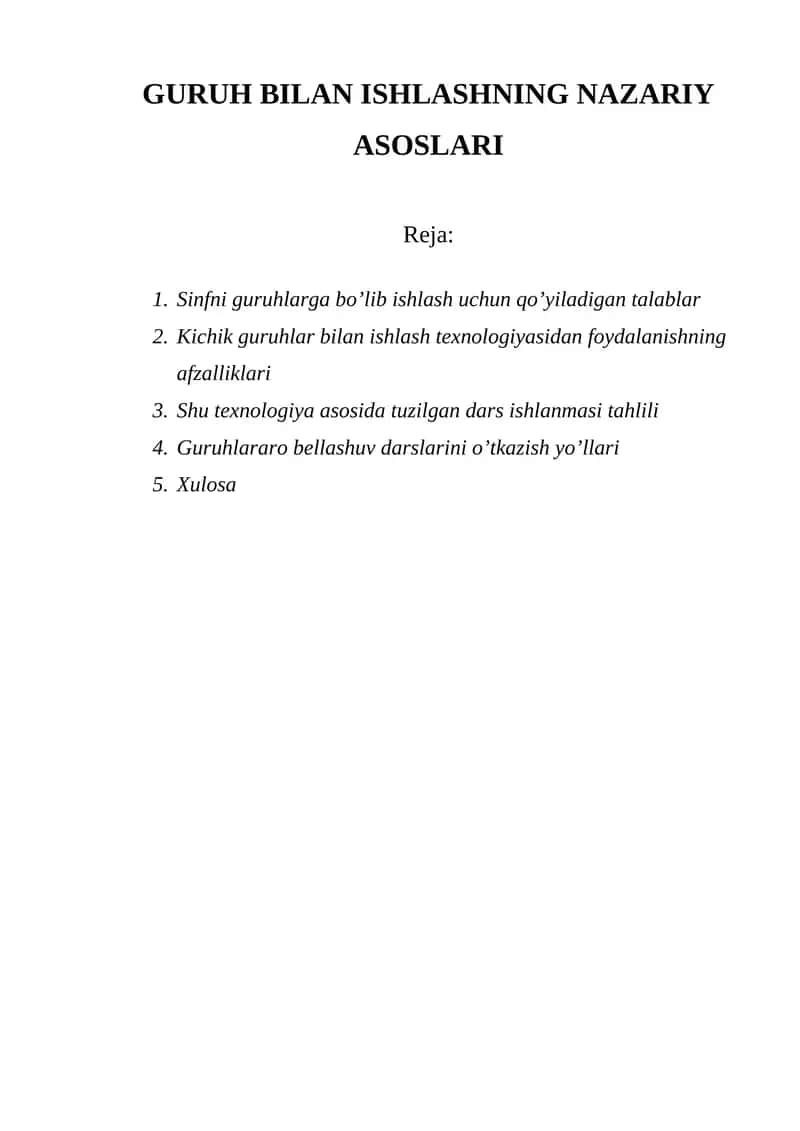 Guruh bilan ishlashning nazariy asoslari 1