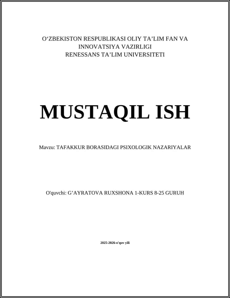 TAFAKKUR BORASIDAGI PSIXOLOGIK NAZARIYALAR 1