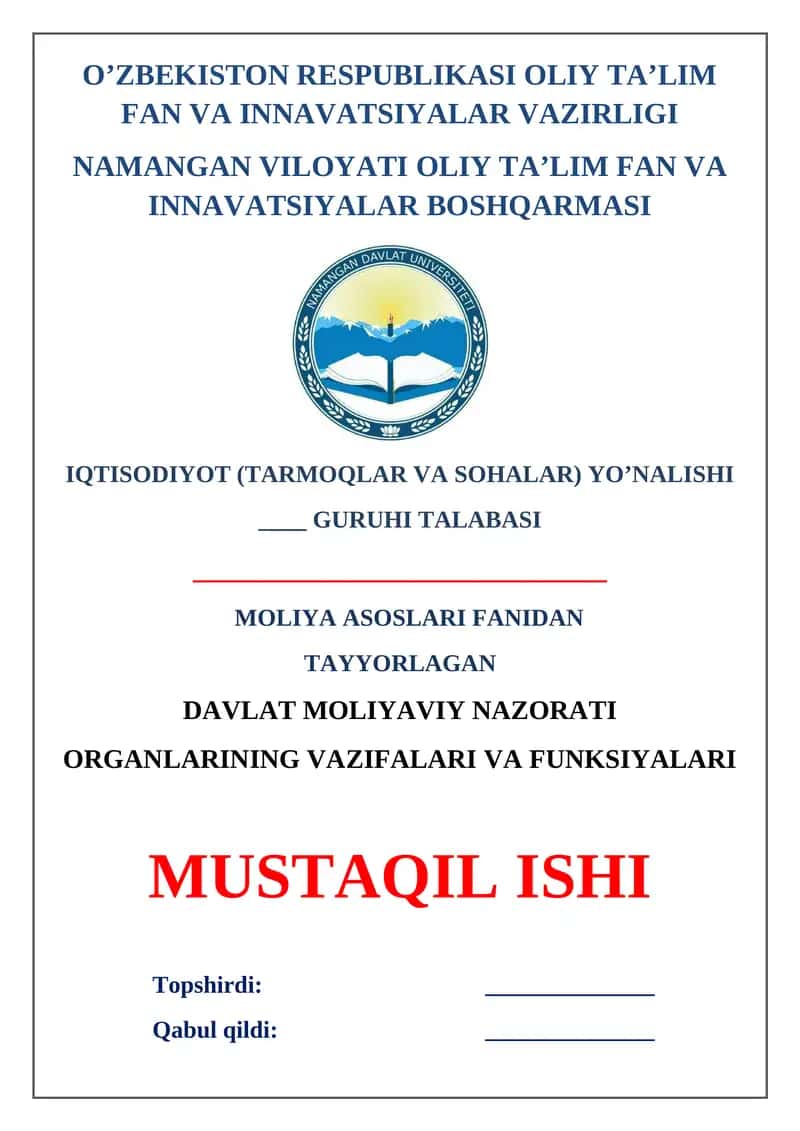 Davlat moliyaviy nazorati organlarining vazifalari va funksiyalari 1