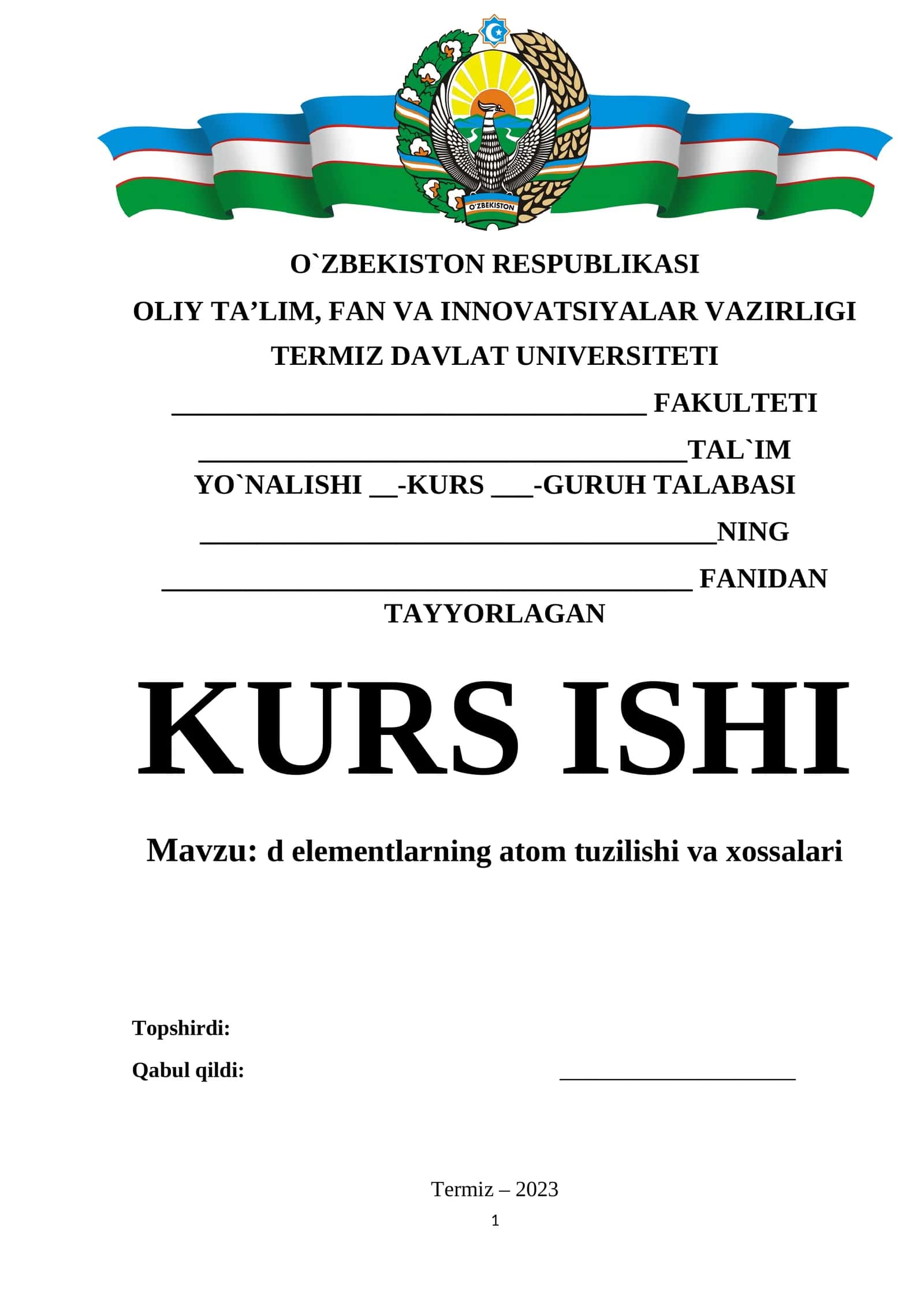 D-elementlarning atom tuzilishi va xossalari 1