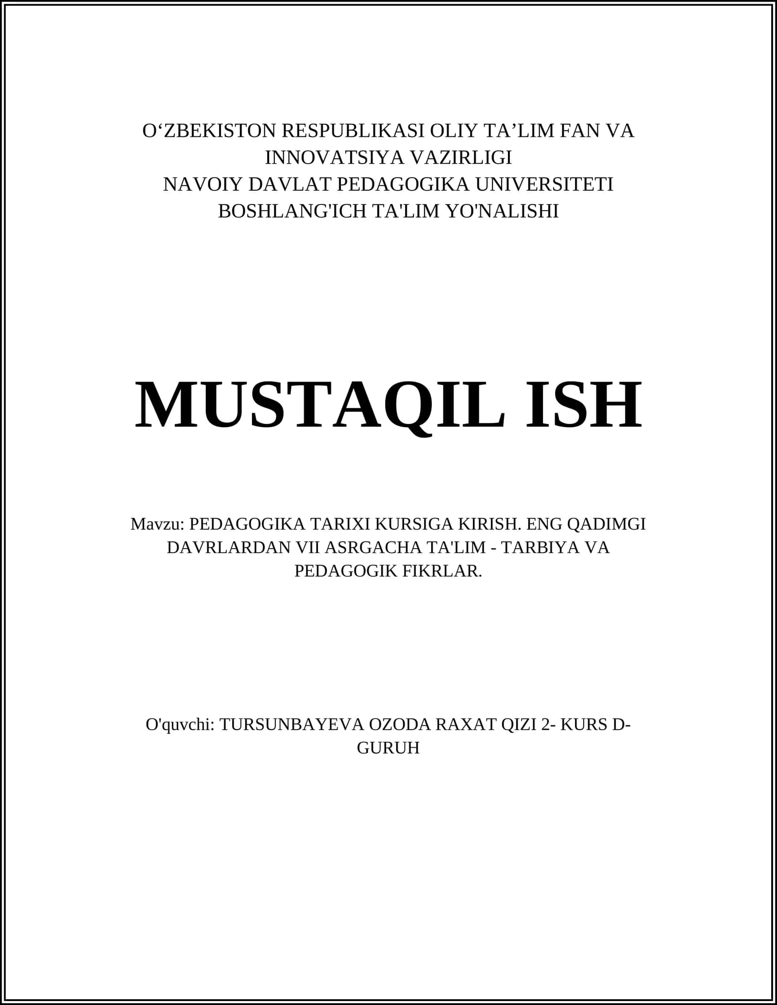 PEDAGOGIKA TARIXI KURSIGA KIRISH 1