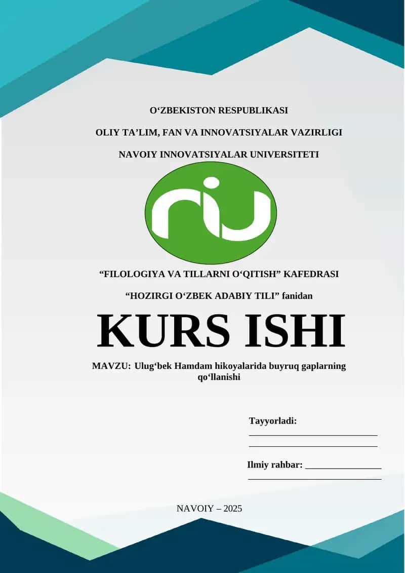 Ulug‘bek Hamdam hikoyalarida buyruq gaplarning qo‘llanishi 1