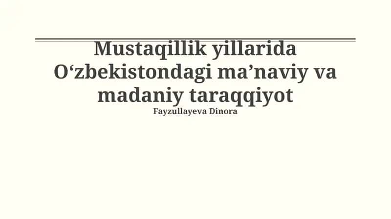 O‘zbekistondagi ma’naviy va madaniy taraqqiyot 1