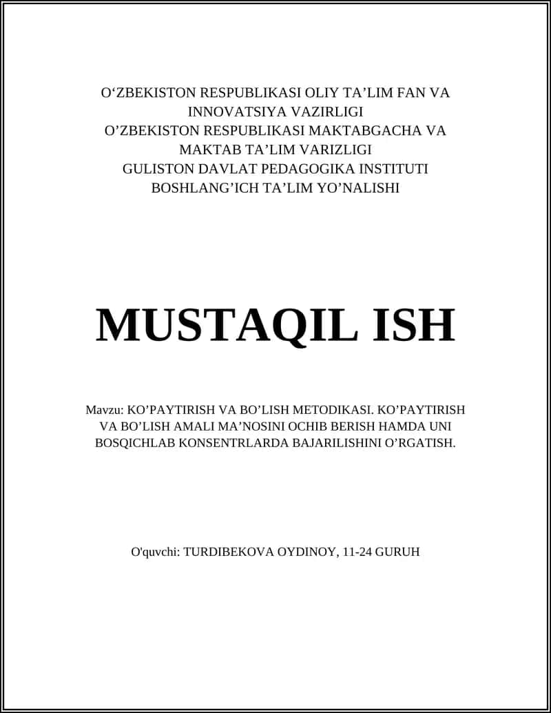 KO’PAYTIRISH VA BO’LISH METODIKASI 1