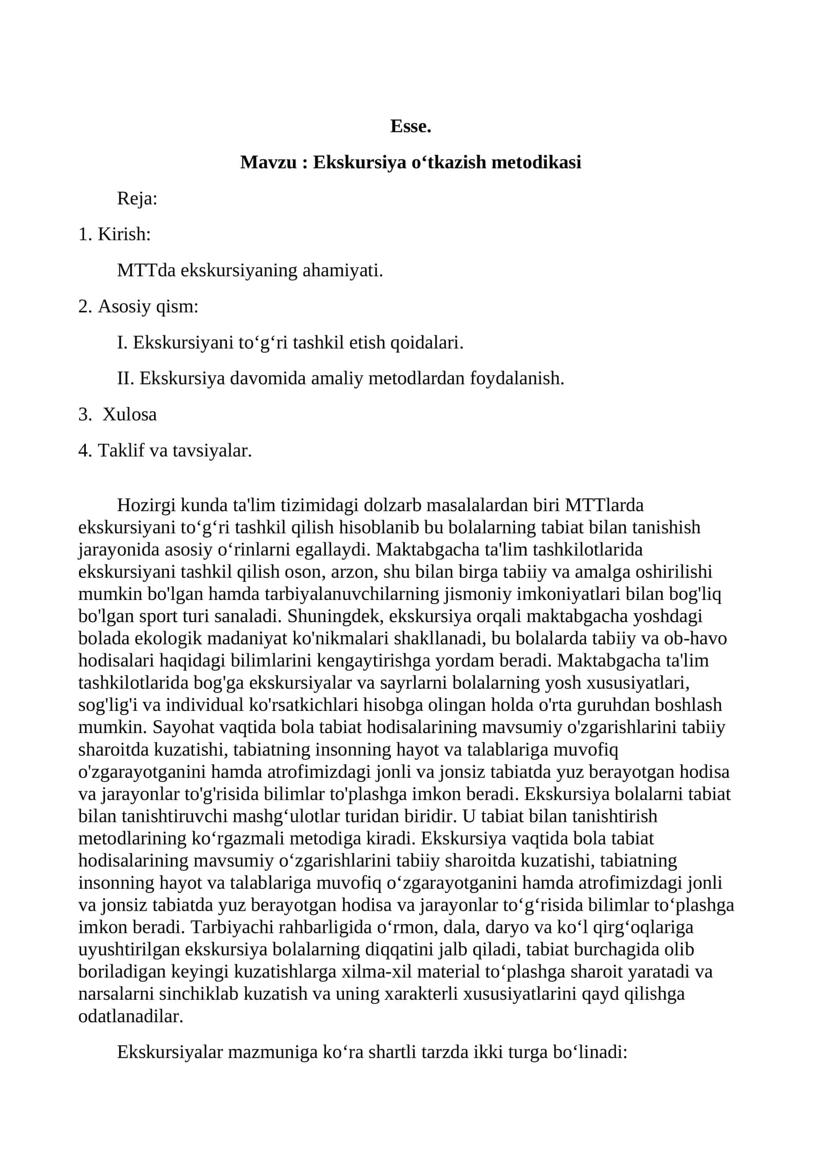 Ekskursiya o‘tkazish metodikasi mavzusiga maruza 1