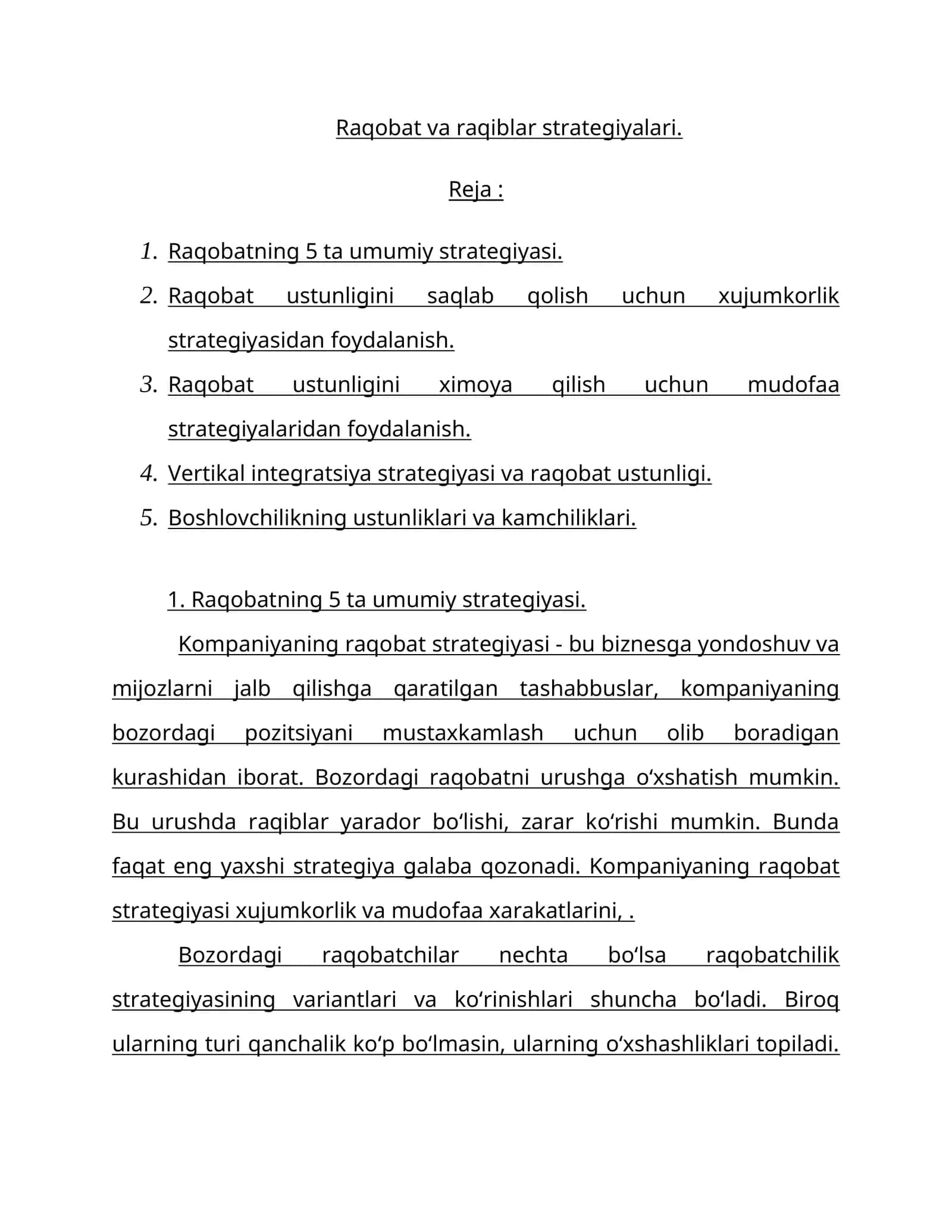 Raqobat va raqiblar strategiyalari 1