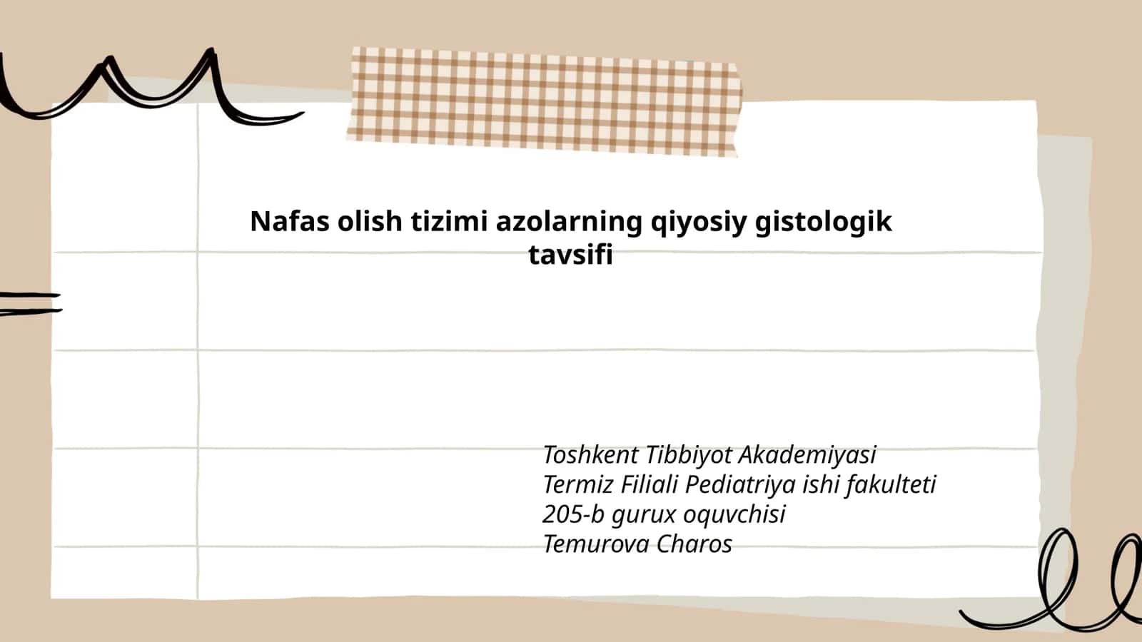 Nafas olish tizimi azolarning qiyosiy gistologik tavsifi 1