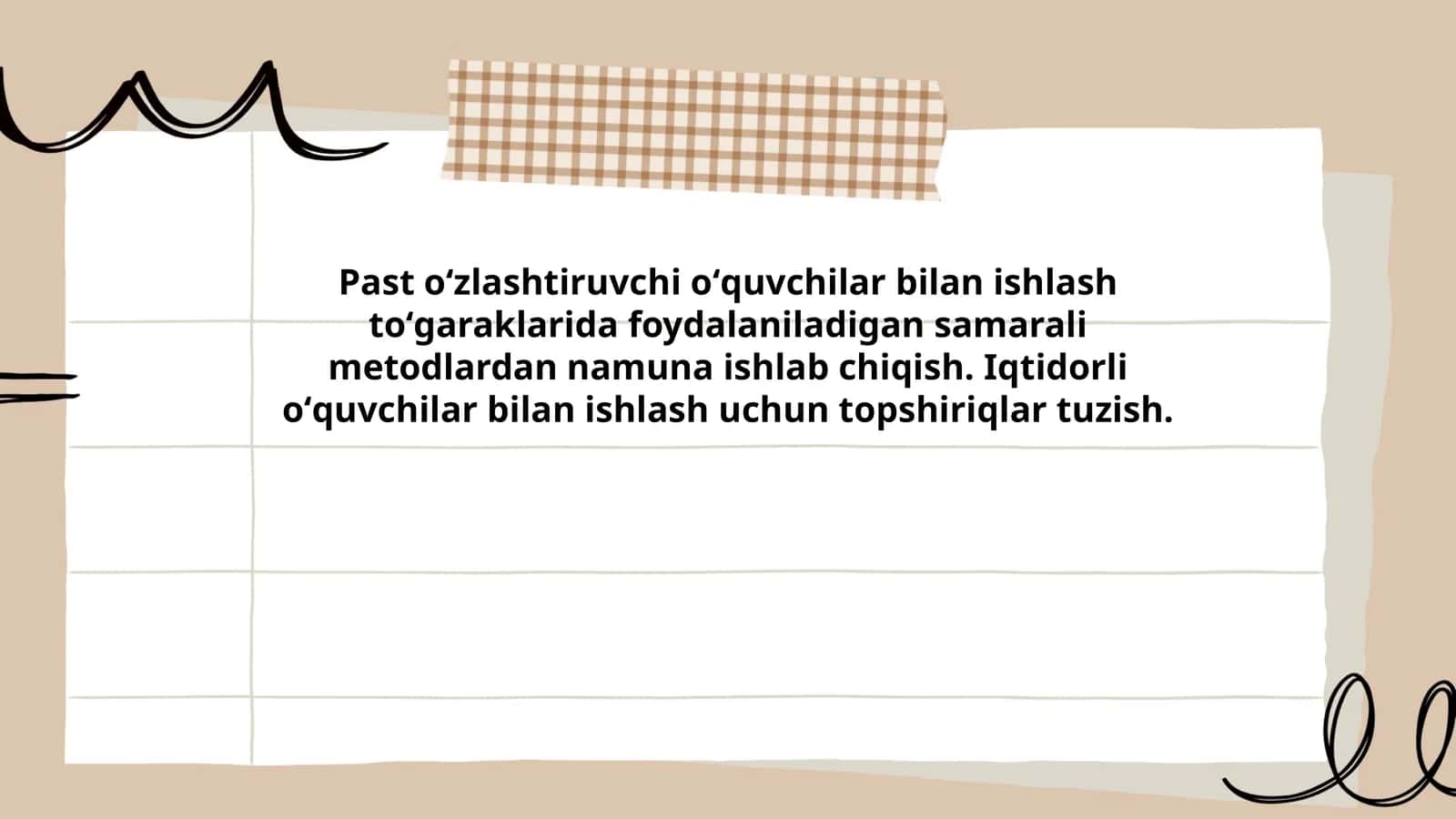 Past oʻzlashtiruvchi oʻquvchilar bilan ishlash metodi 1
