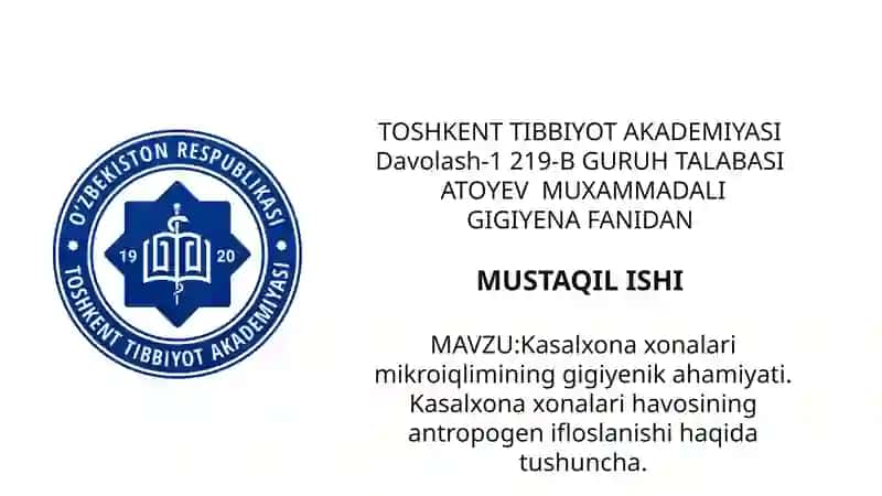 Kasalxona xonalari mikroiqlimining gigiyenik ahamiyati