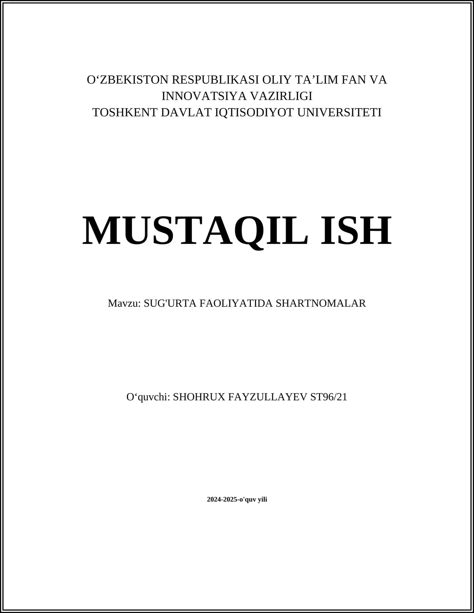 SUG'URTA FAOLIYATIDA SHARTNOMALAR 1