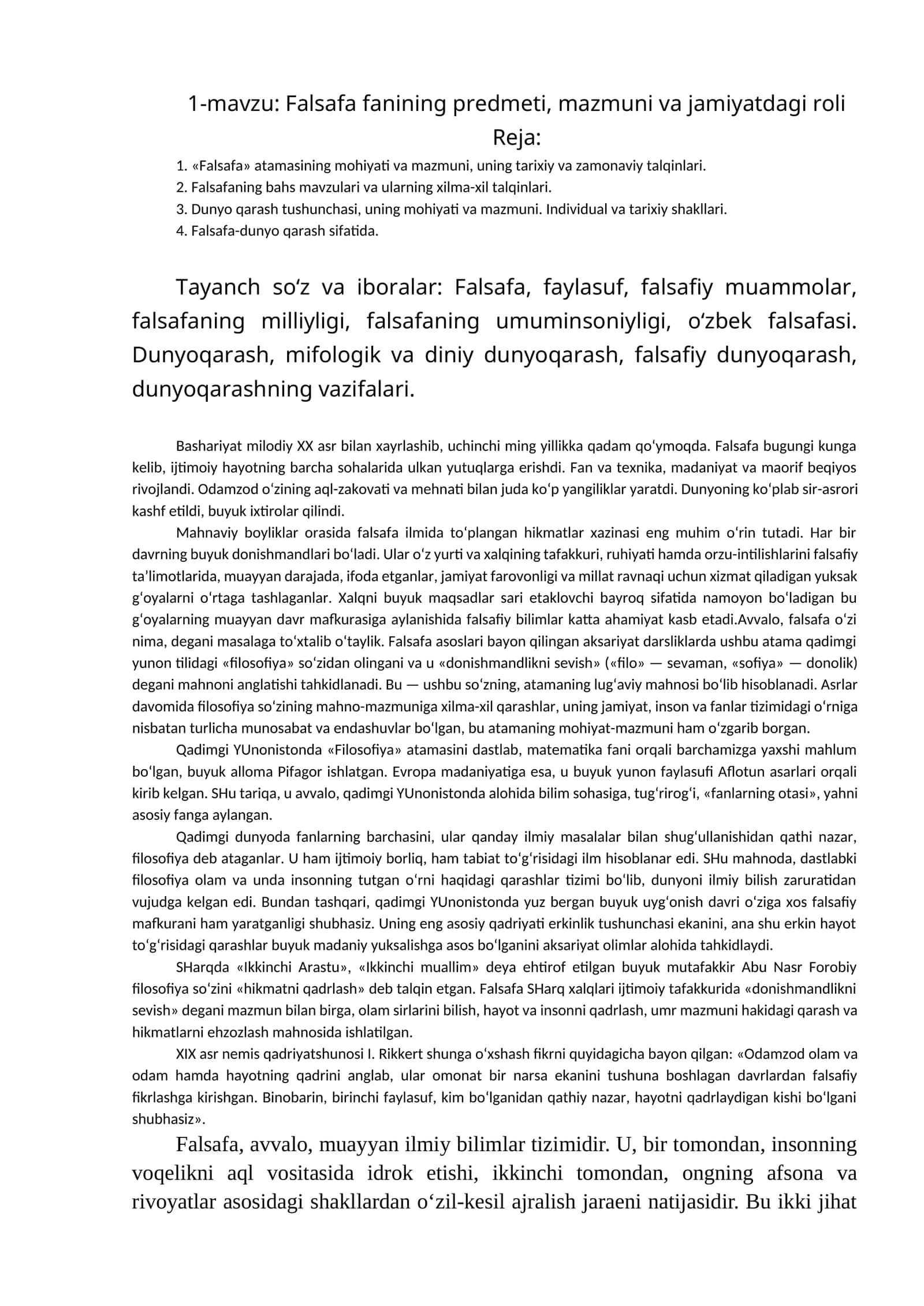 Falsafa Fanining Predmeti va Mazmuni 1