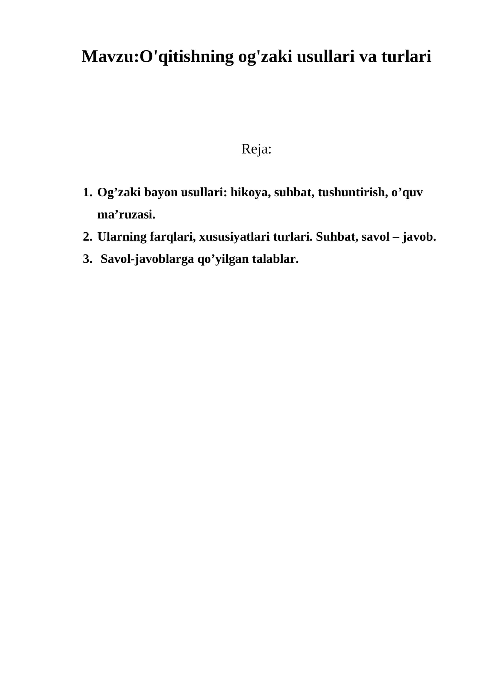O'qitishning og'zaki usullari va turlari 1