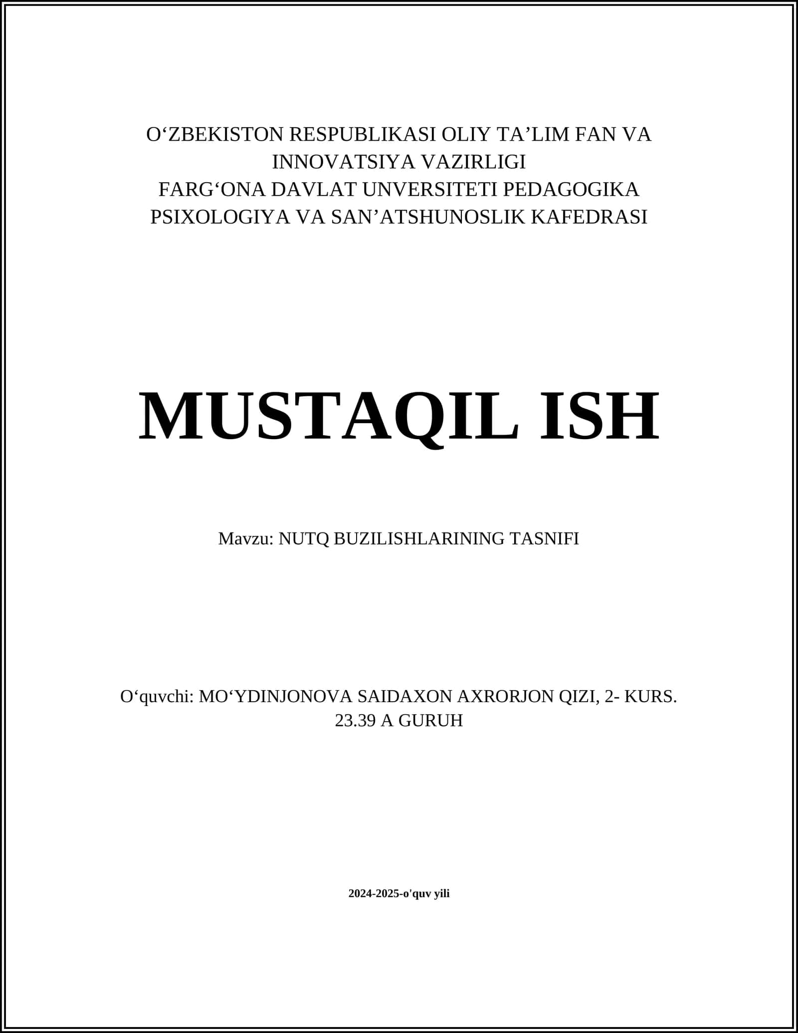 NUTQ BUZILISHLARINING TASNIFI 1