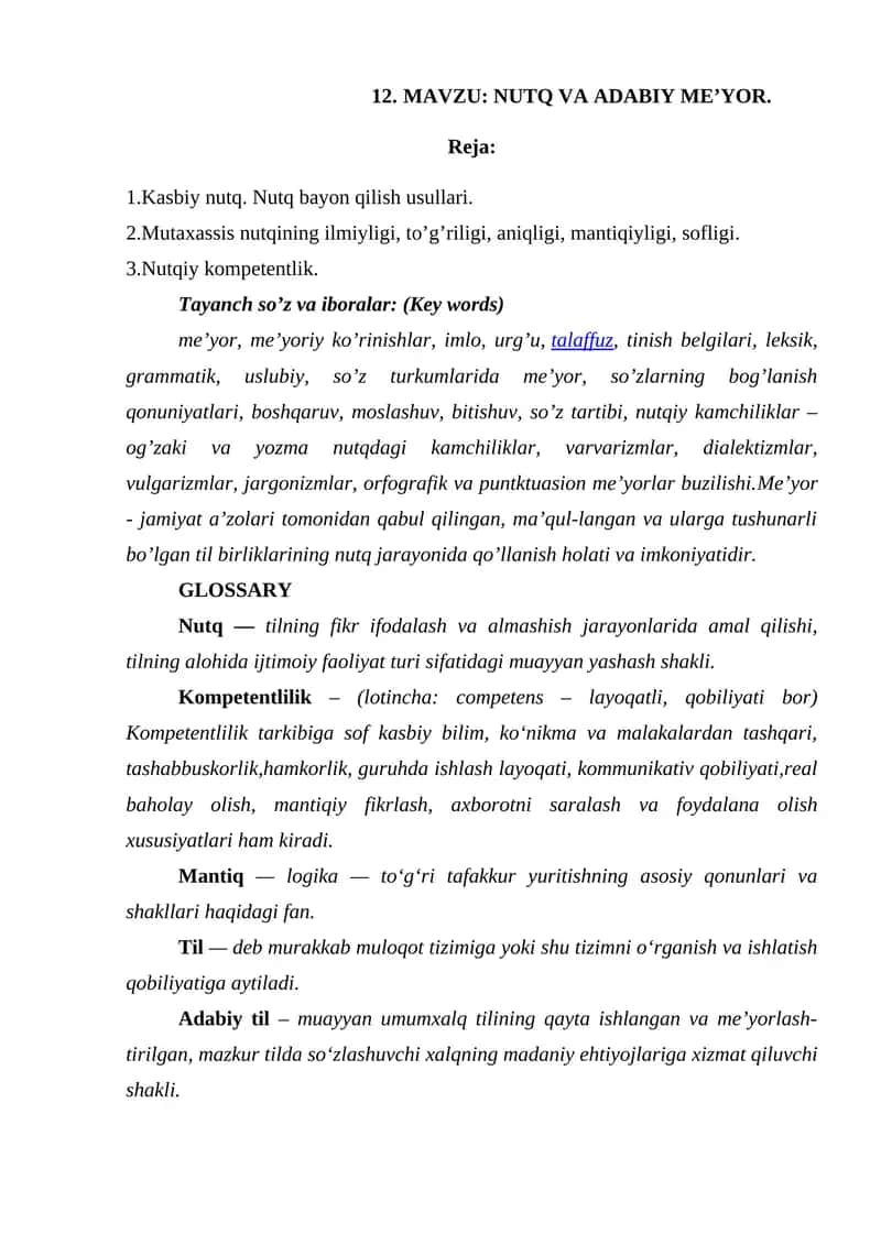 NUTQ VA ADABIY ME’YOR 1