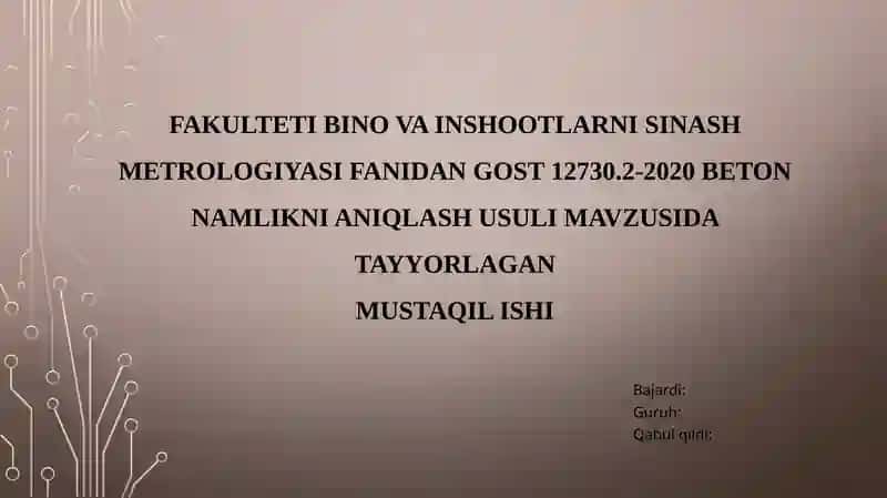 GOST 12730.2-2020 BETON Namlikni aniqlashusuli