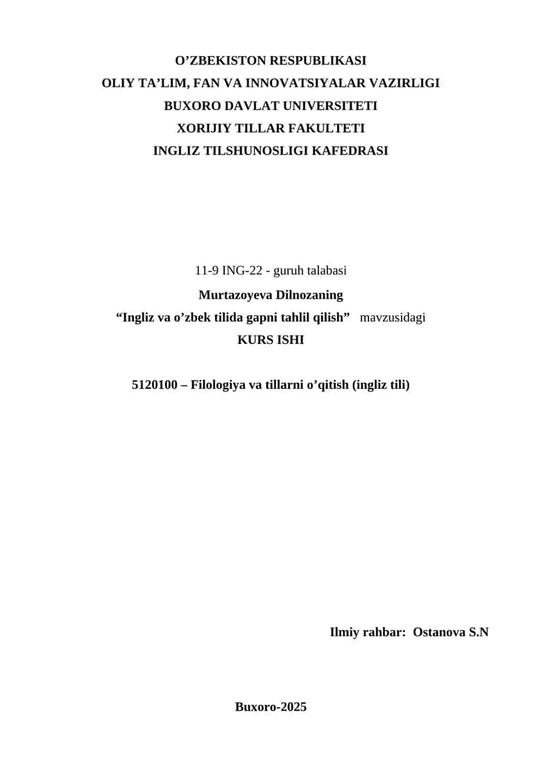 KURS ISHI "Ingliz va o’zbek tilida gapni tahlil qilish" 1
