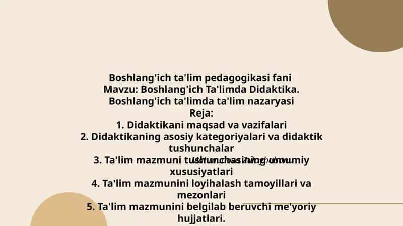 Boshlang'ich Ta'limda Didaktika 1
