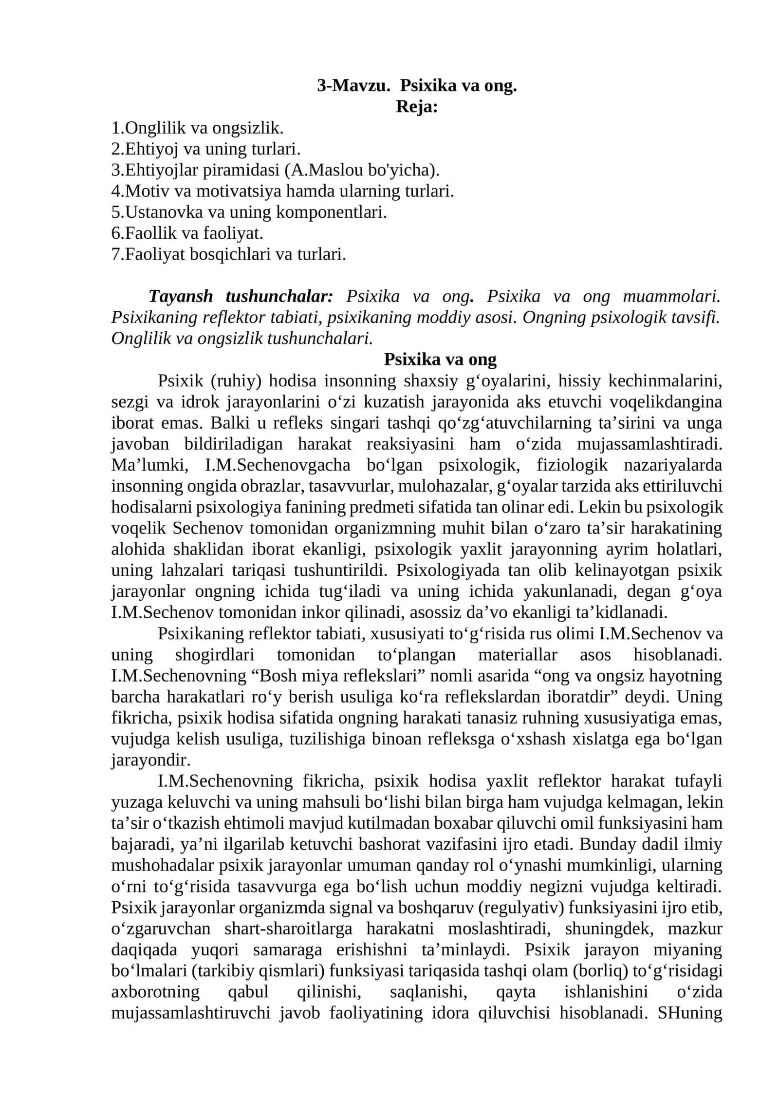 Psixika va ong 1