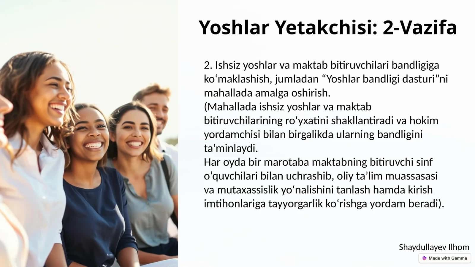 Yoshlar Yetakchisi: 2-Vazifa 1