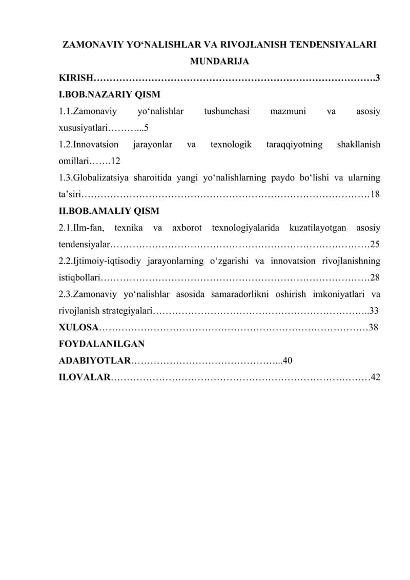 ZAMONAVIY YO‘NALISHLAR VA RIVOJLANISH TENDENSIYALARI 1