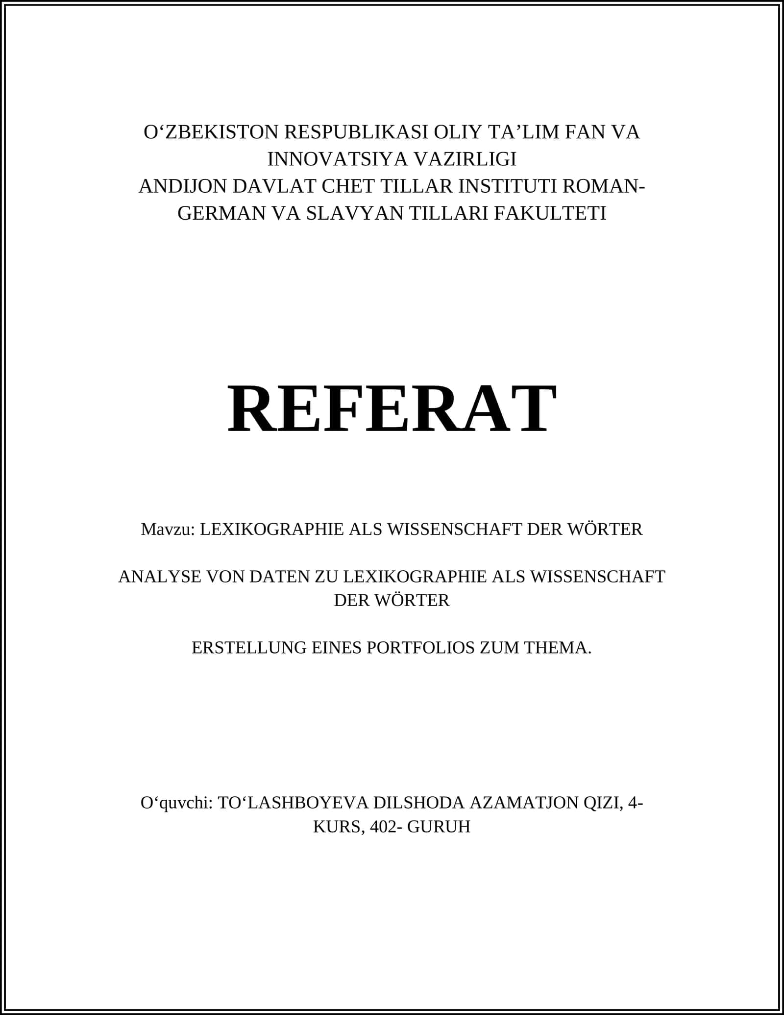 LEXIKOGRAPHIE ALS WISSENSCHAFT DER WÖRTER 1